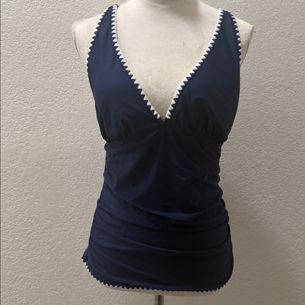 Women's Halter Tankini Top featuring a V-neckline with contrasting trim